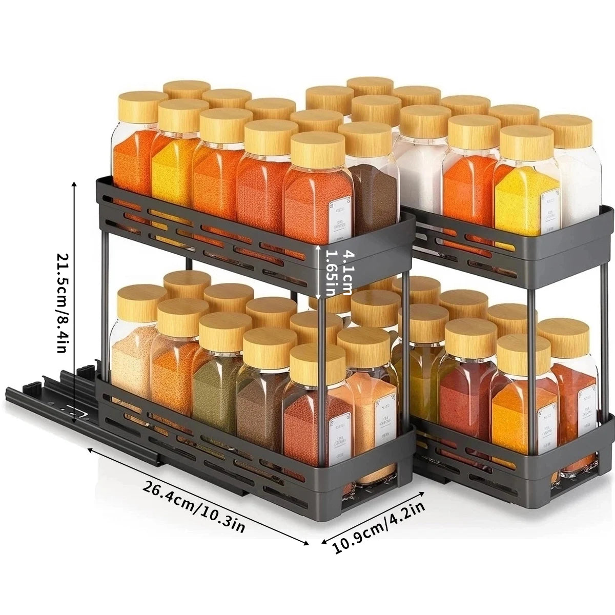 Pull-Out 2-Layer Spice & Seasoning Rack — Large Capacity, Cabinet Shelf