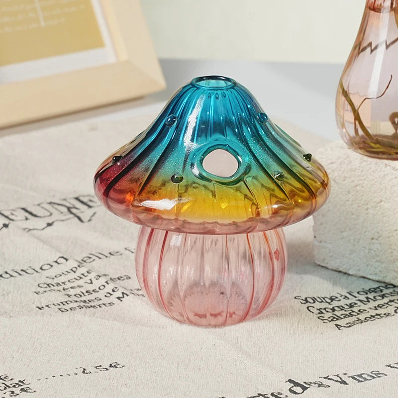 Colourful Stained Glass Mushroom Vase — Hydroponic & Aromatherapy Decoration