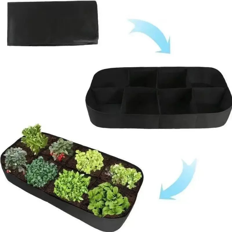 128-Gallon Multi-Grid Rectangular Planting Bag – 8-Pocket Seedling Bed (160×60×30 cm)