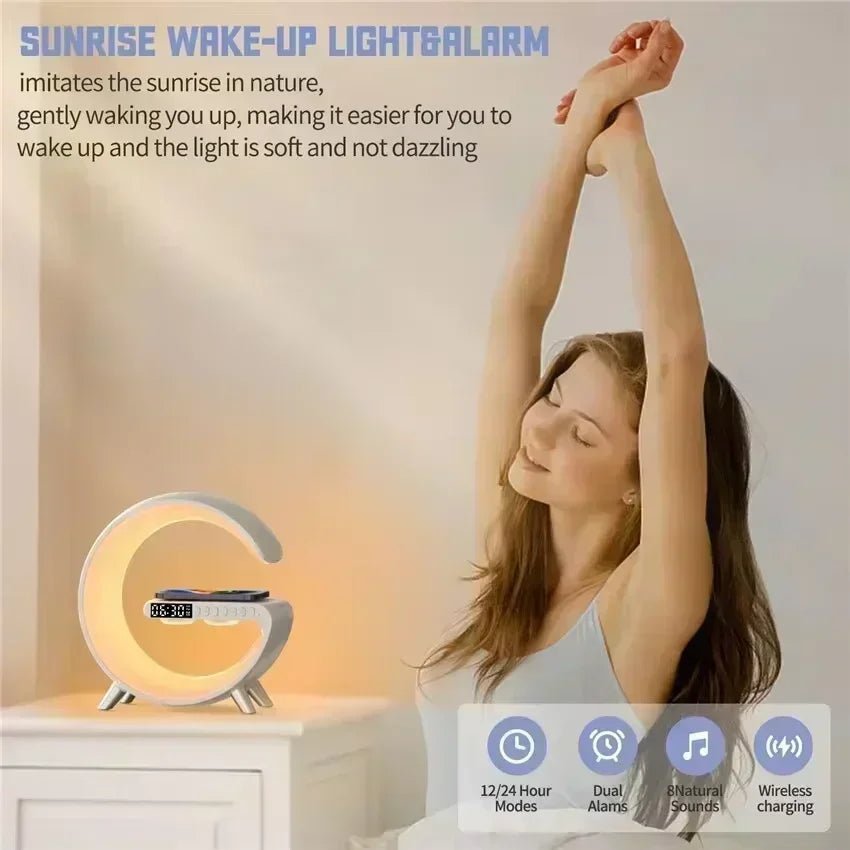 Smart Wake-Up Light — Wireless Charger, Bluetooth Speaker & RGB Atmosphere