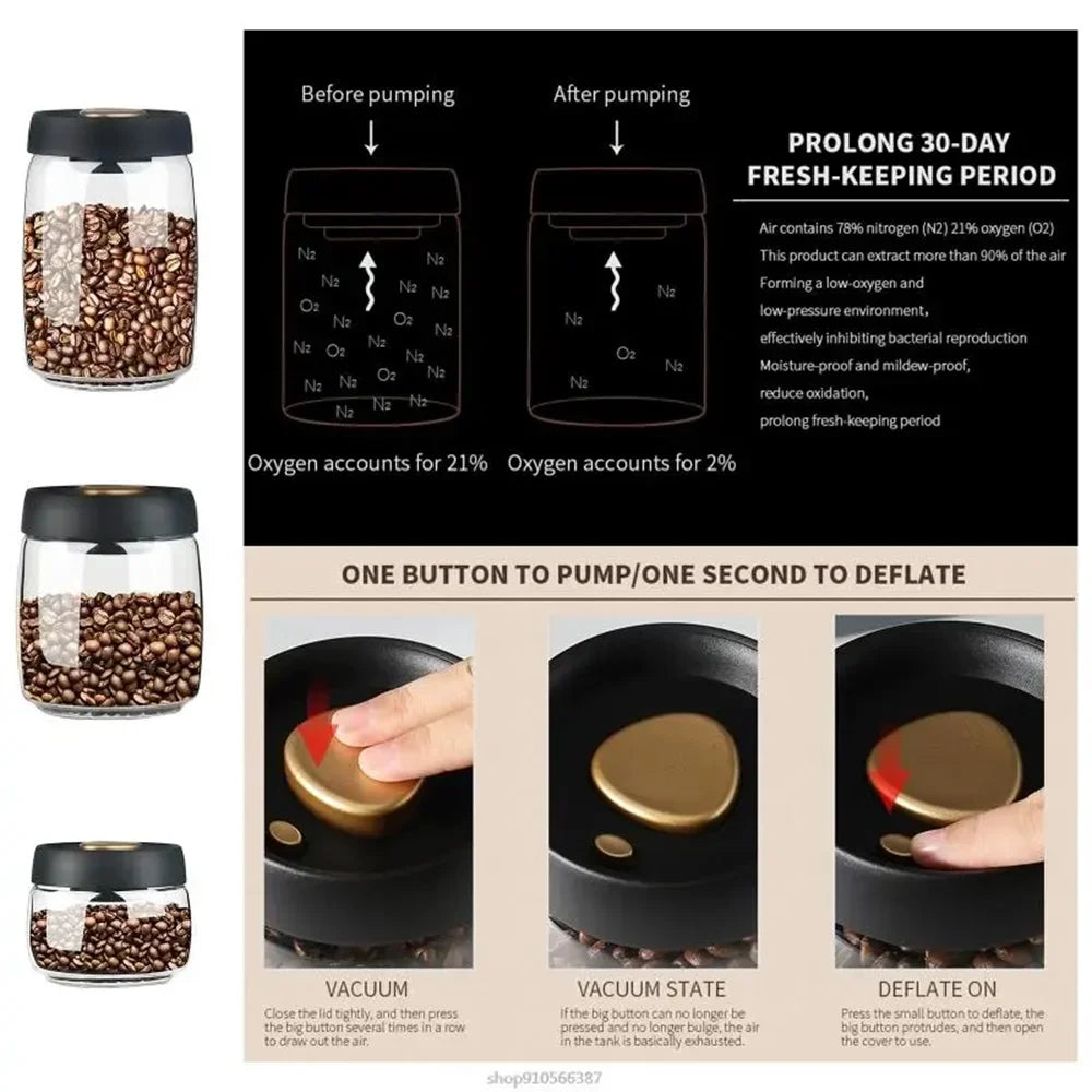 Vacuum-Pump Glass Coffee Storage Jar — Airtight, Minimalist Design