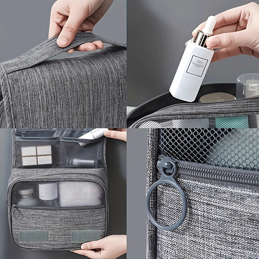 Hanging Cosmetic Bag — Unisex Polyester Travel Toiletry Organizer, Foldable