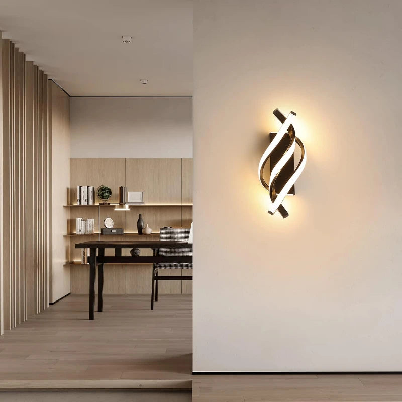 Curved Spiral LED Wall Lamp — 3 Colour Temperatures, Black or White
