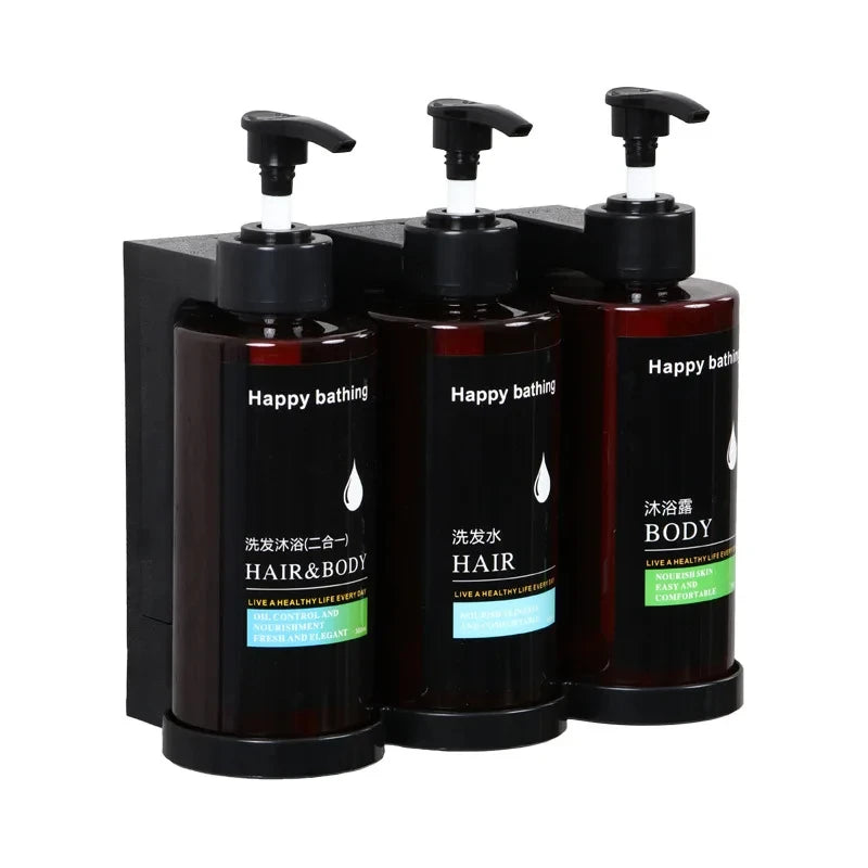 Dual Wall-Mount Soap Dispenser — No-Drill, Separate Shampoo & Shower Gel Bottles