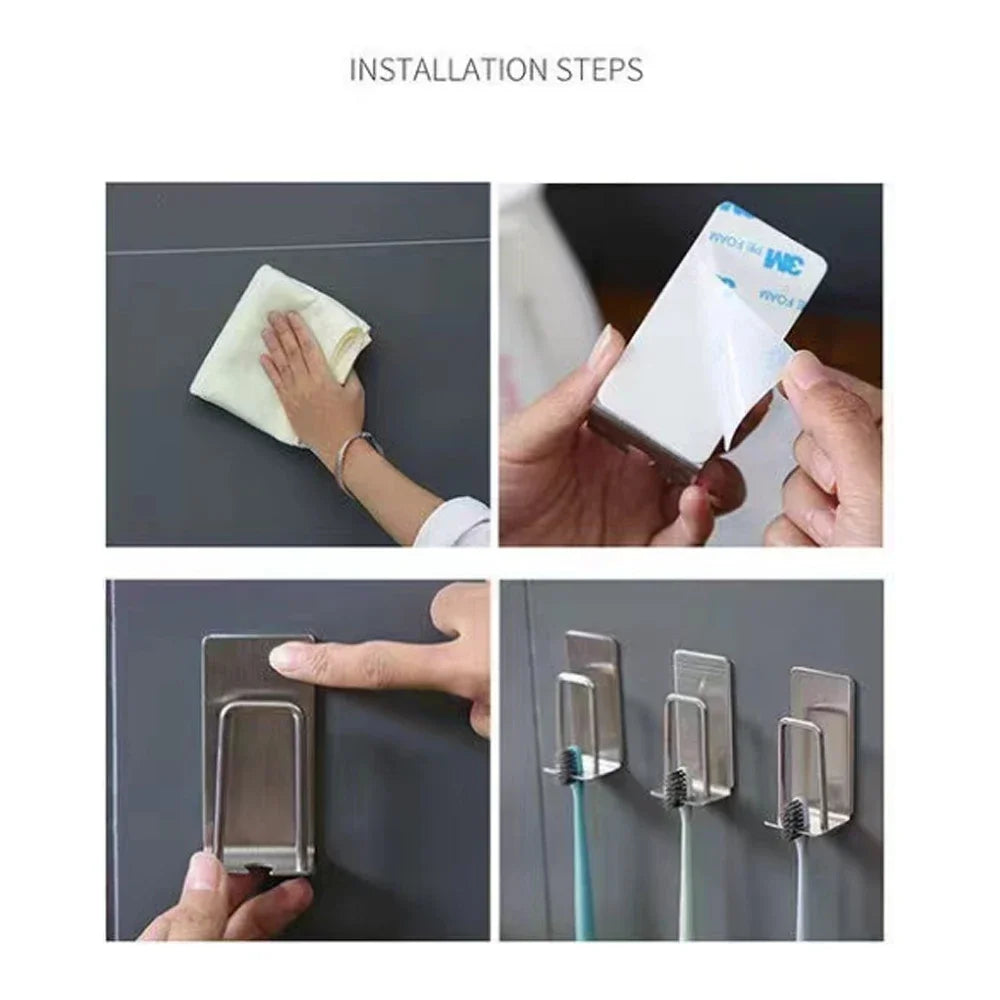 2-in-1 Stainless Steel Toothbrush & Cup Holder — No-Drill Wall Mount, 7.9×4cm