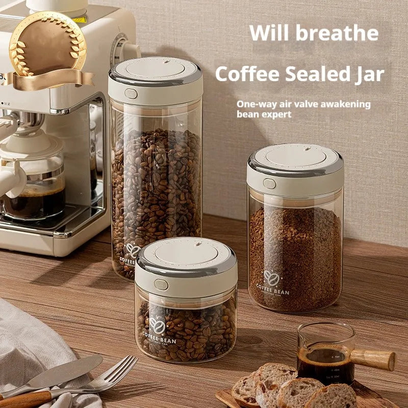 Vacuum-Sealed Coffee Bean Jar with Date Tracker & CO₂ Valve