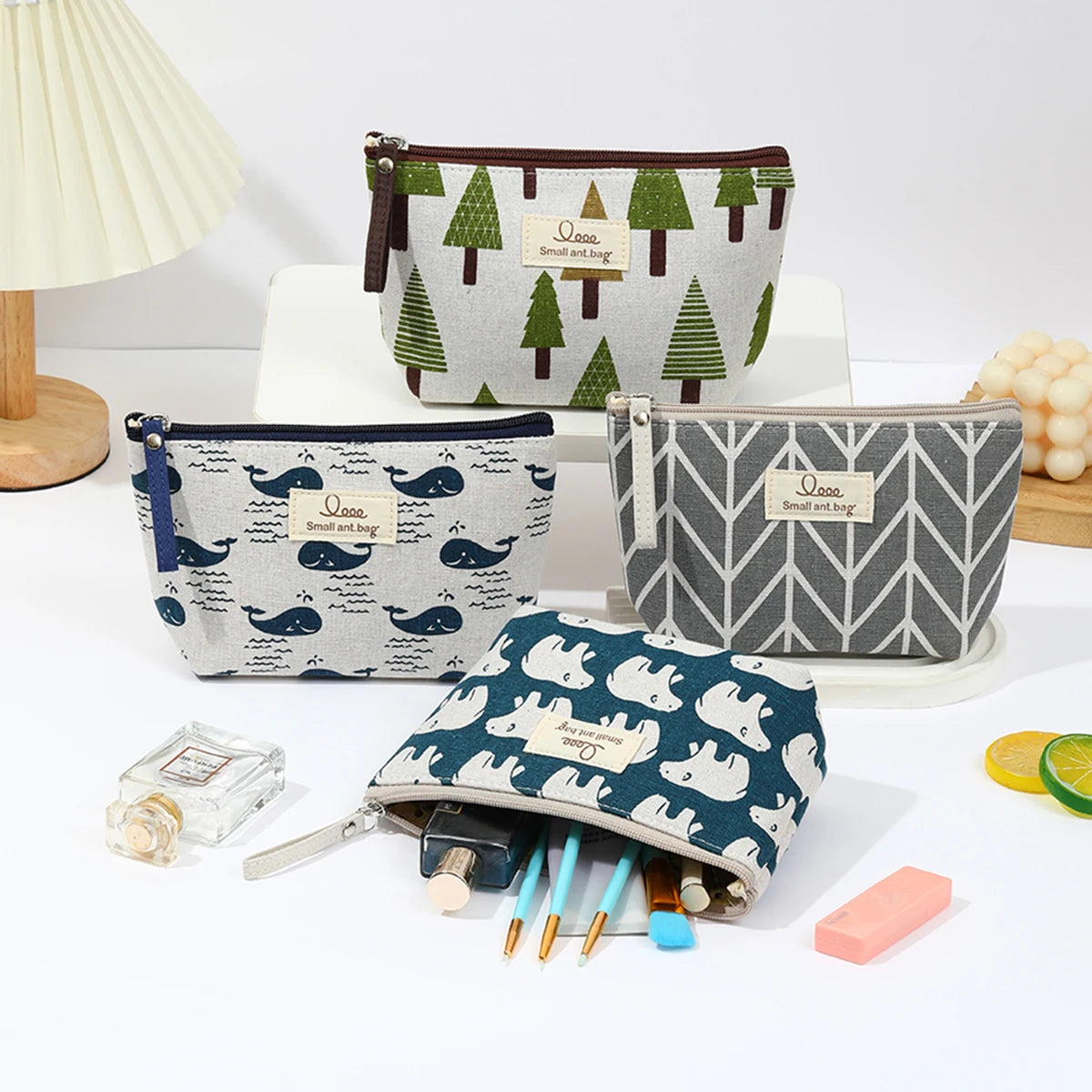 Canvas Travel Makeup & Pencil Case — Compact Zipper Pouch, 15×12×6cm
