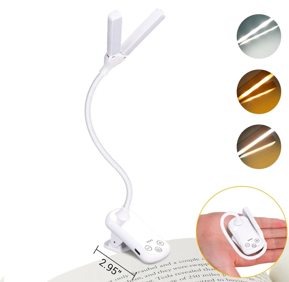 Dual-Head Touch Reading Light — Wide Illumination, USB Rechargeable