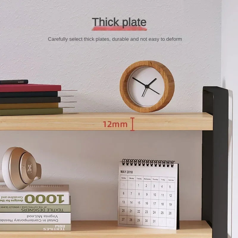 Steel & Wood Tiered Desktop Bookshelf — Desk Organizer Shelf