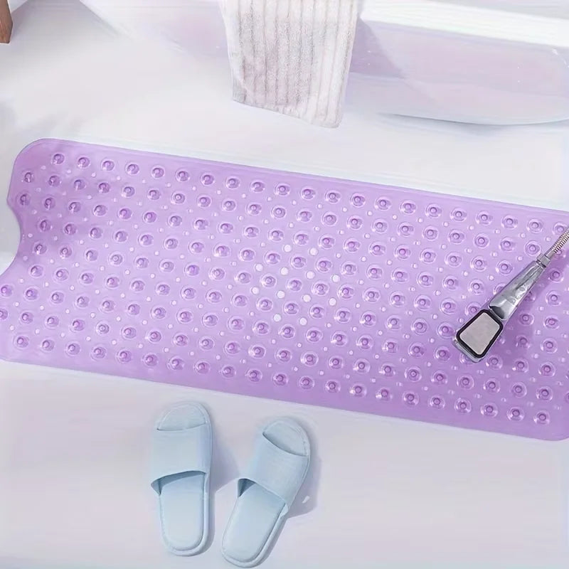 PVC Non-Slip Shower Mat with Suction Cups & Drain Holes — Machine Washable