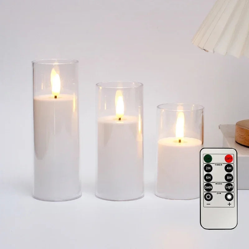 Acrylic Flameless LED Candles with Remote & Timer — Set of 2 or 3