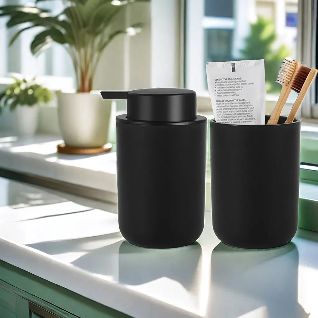 Refillable Foam Soap Dispenser with Mouthwash Cup — Plastic, Black or White