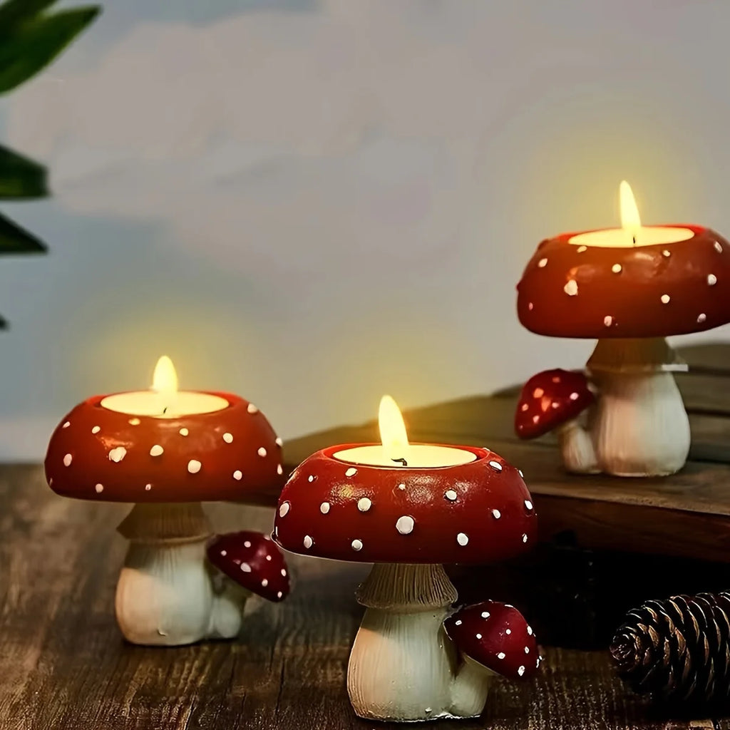 Resin Mushroom Tealight Candle Holder — Decorative Craft Ornament