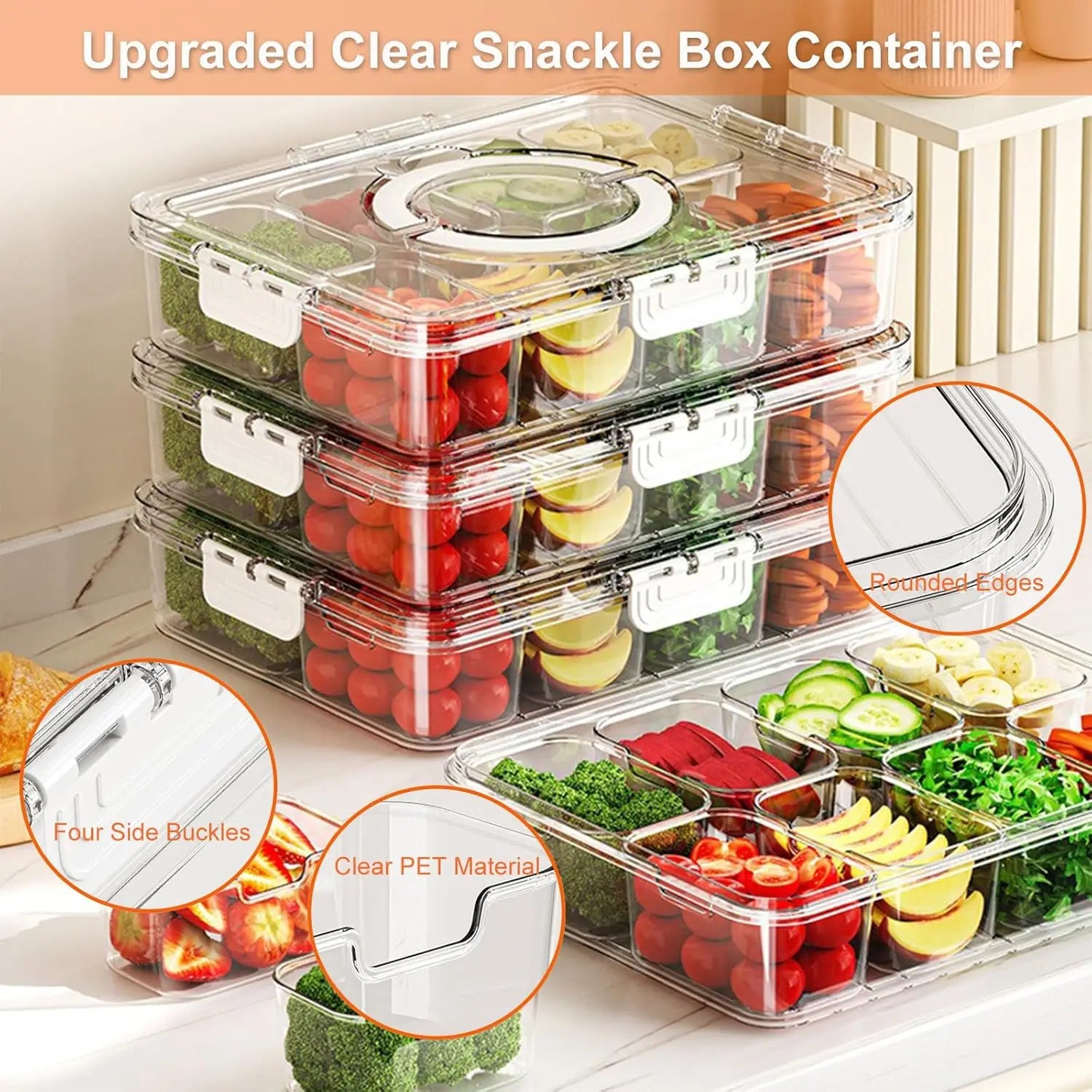 Divided Snack Spinner Tray with Lid & Handle — Fridge, Party & Picnic