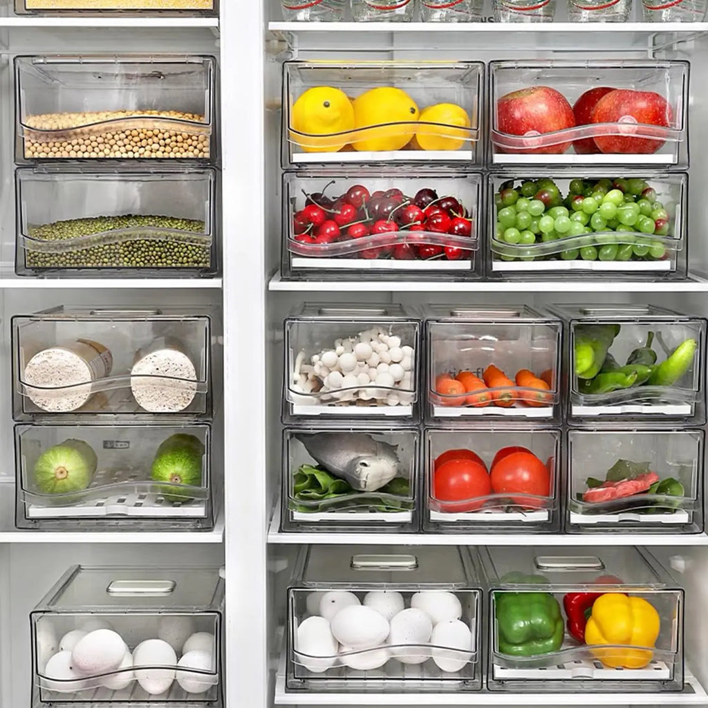 Stackable Fridge Organizer Bins — Draining Base, Large Capacity