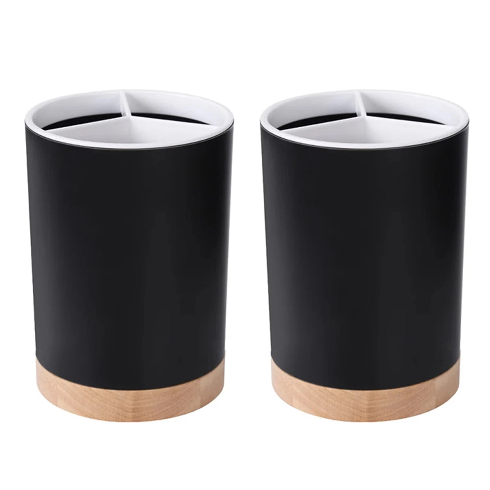 Rotatable Cutlery & Utensil Holder — Detachable, 3-Section, with Drain
