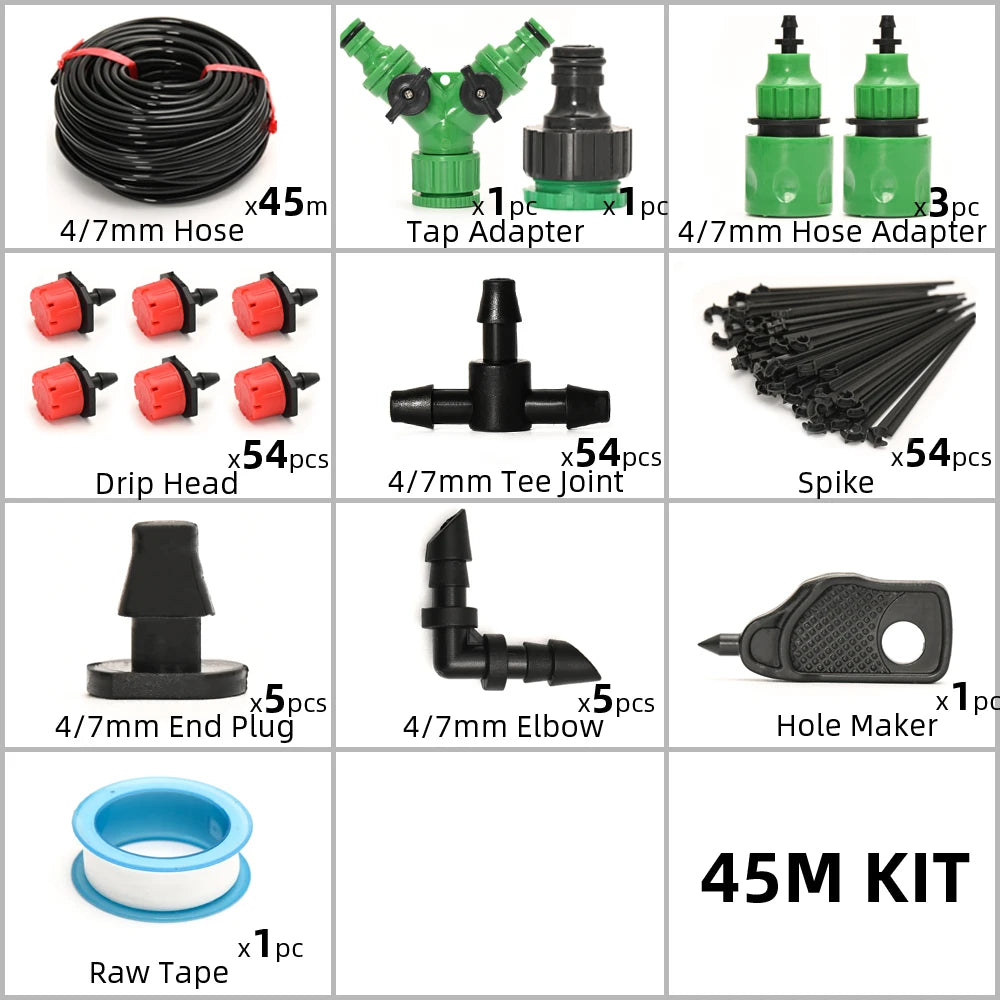 Drip Irrigation System with Adjustable Drippers & Timer – Micro Garden Watering Kit (5–60 m)