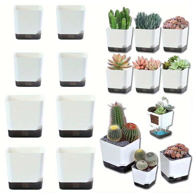 Self-Watering Plant Pots with Clear Saucer & Drainage Hole – Indoor & Outdoor Set of 5