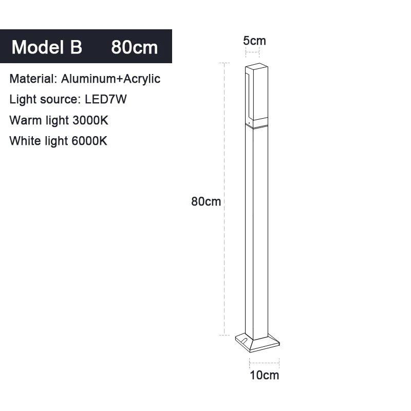IP65 LED Lawn Light – 7W Aluminum & Acrylic Garden Post Lamp 30–100cm