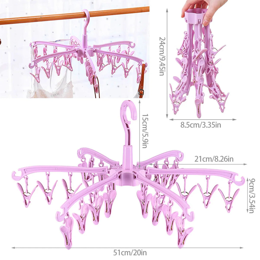 24-Clip Folding Rotatable Sock Hanger
