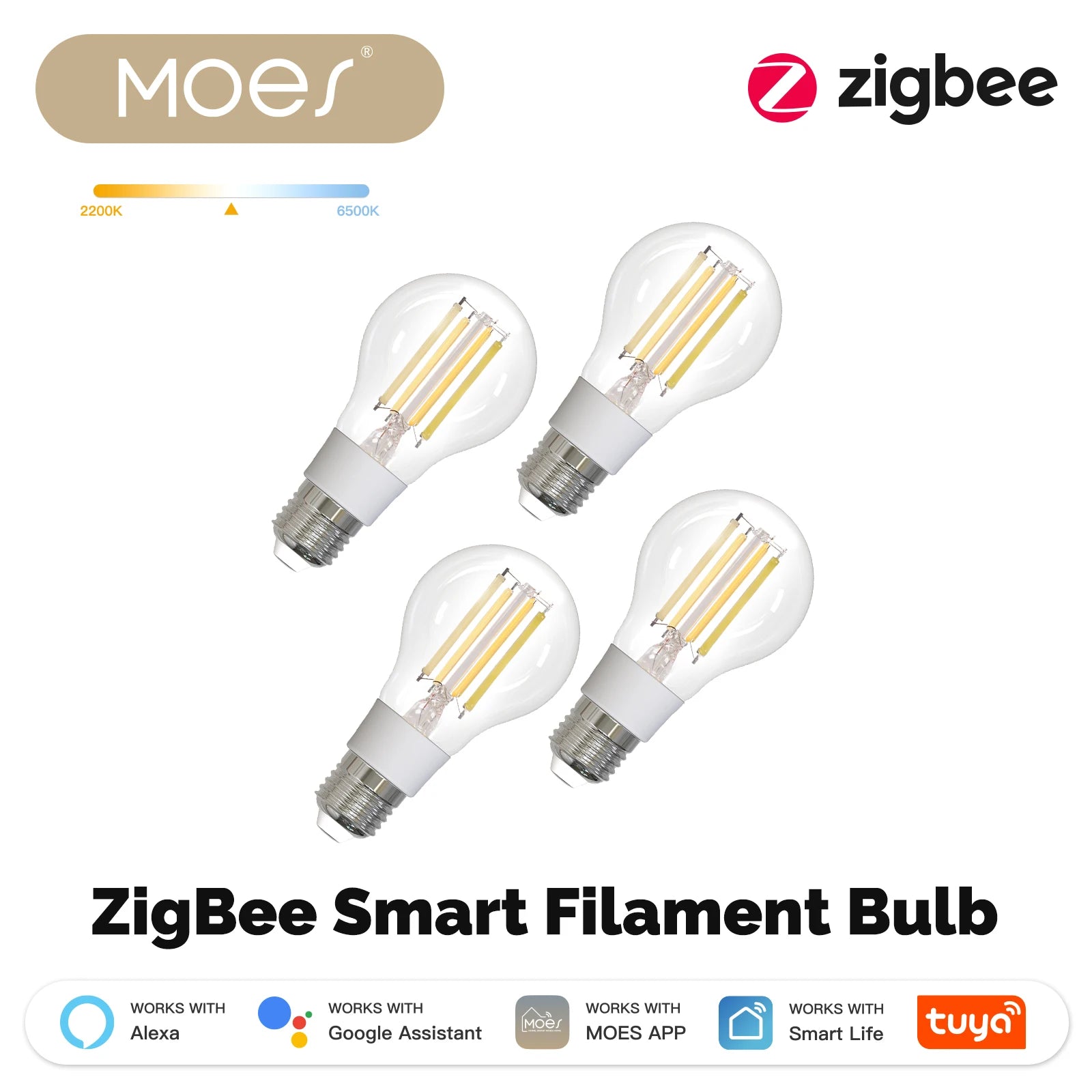 MOES ZigBee Smart Filament Bulb E27 — Tuya App, Alexa & Google Compatible