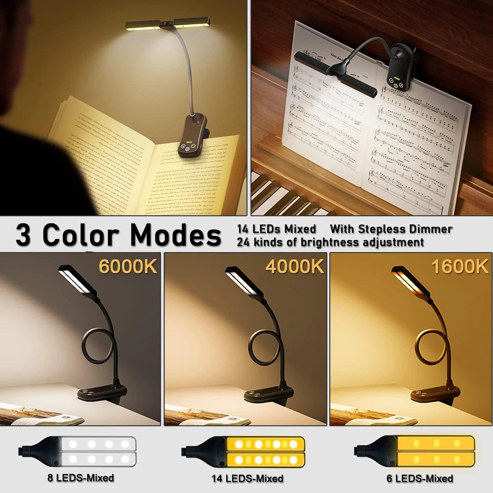 Dual-Head Touch Reading Light — Wide Illumination, USB Rechargeable