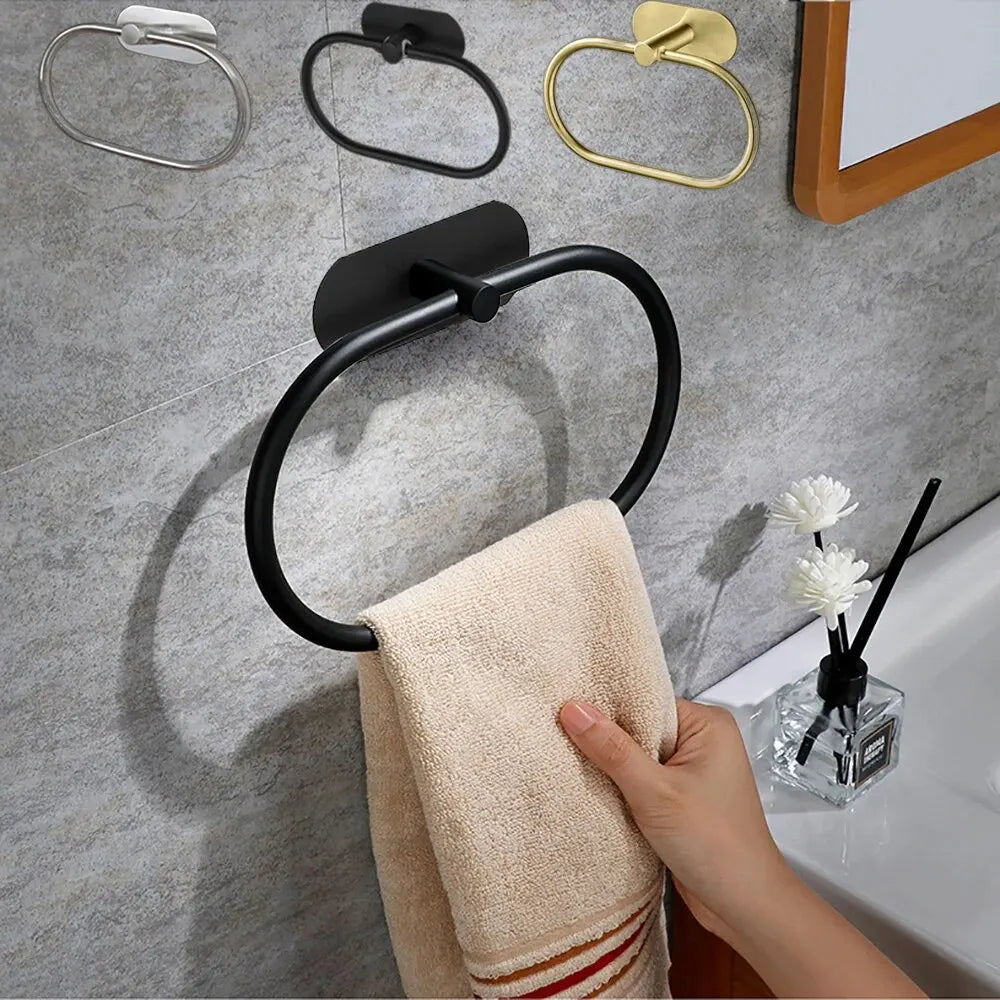304 Stainless Steel Towel Ring — No-Drill, 180° Rotatable, 20×13cm