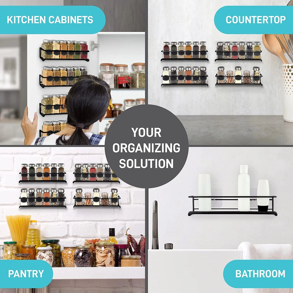 Wall-Mount Metal Spice Rack Organizer — Space-Saving, Drill or Adhesive