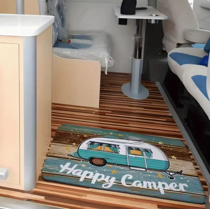 Happy Camping Door Mat – Anti-Slip Polyester Rug 30–50cm Indoor & Outdoor