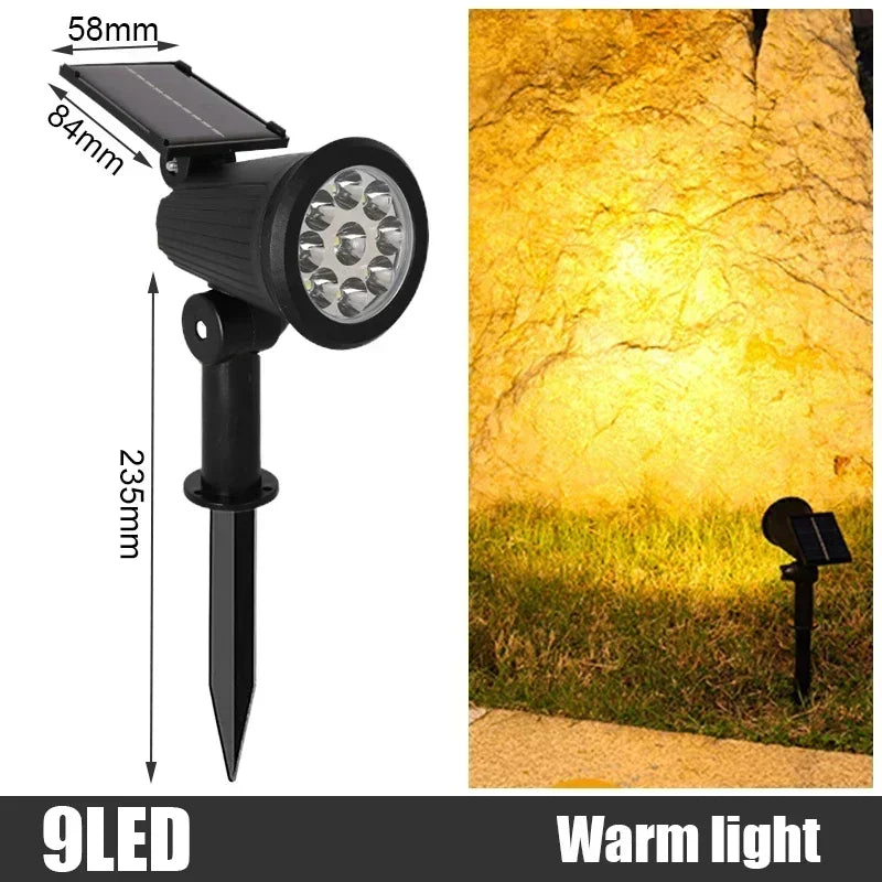 XIWANGFIRE Solar 9 LED Ground Spotlight – IP65 Adjustable Brightness Garden Light