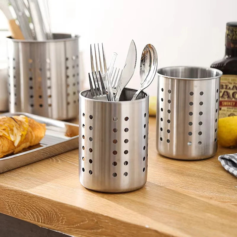 Stainless Steel Cutlery & Chopstick Holder — Draining, Countertop