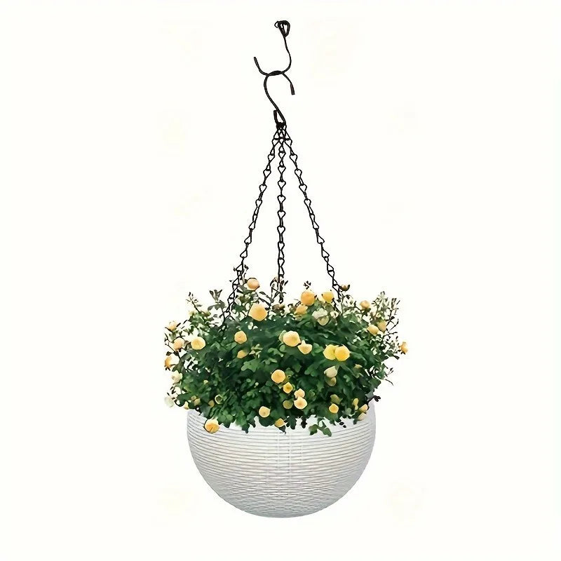 Elegant Polypropylene Self-Watering Hanging Planters with Rattan Design - Easy Drain Plug for Efficient Watering