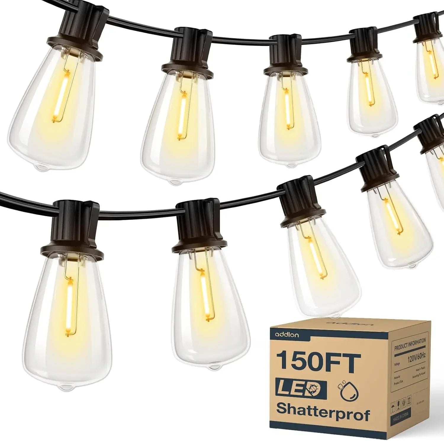 ST38 Outdoor LED String Lights — Dimmable, Shatterproof, Waterproof