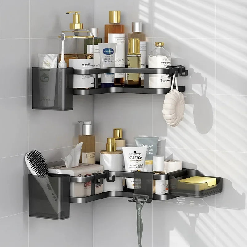 Double-Layer Steel Corner Shelf, No-Drill — Set of 6, Bathroom & Kitchen