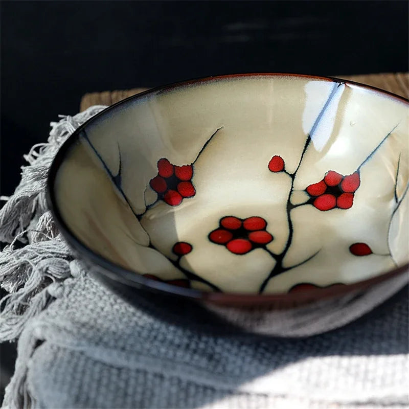 Japanese Plum Blossom Ceramic Ramen Bowl — Hand-Painted, Large