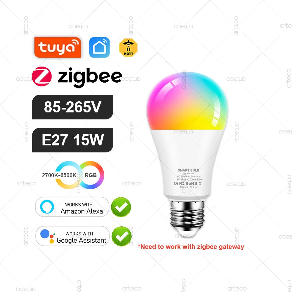 Tuya Smart Bulb — ZigBee, WiFi or Bluetooth, E27 / E14 / GU10, RGBCW