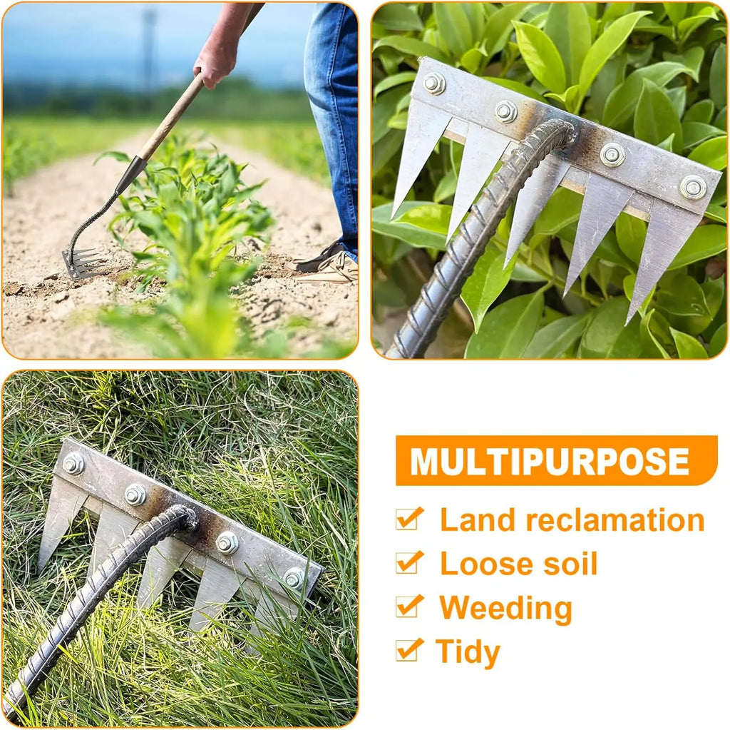 Iron Gardening Hoe Weeding Rake – Carbon Steel Soil Loosening & Weeding Tool (5/6/7/8 Teeth)