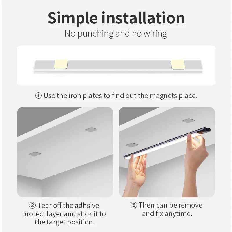 Motion Sensor Cabinet Light — 3 Colour Modes, USB Rechargeable, Black or Silver