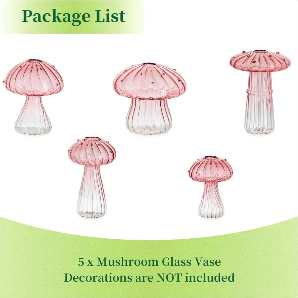 Colourful Mushroom Glass Vase — Set of 5 Hydroponic Flower Pots