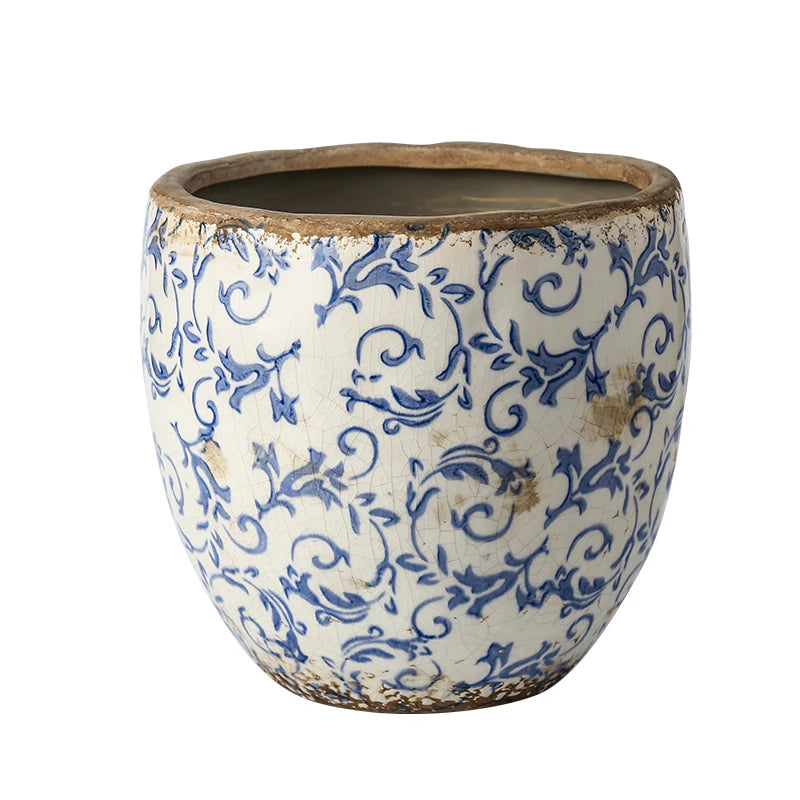 Blue & White Porcelain Ceramic Flower Pot – Orchid Butterfly Hydroculture Planter