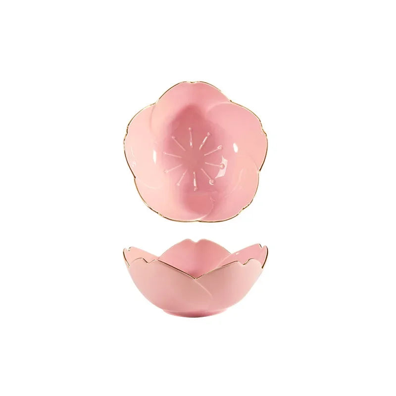 Sakura Ceramic Sauce Dish — Nordic Style, Gold Border, Set Options
