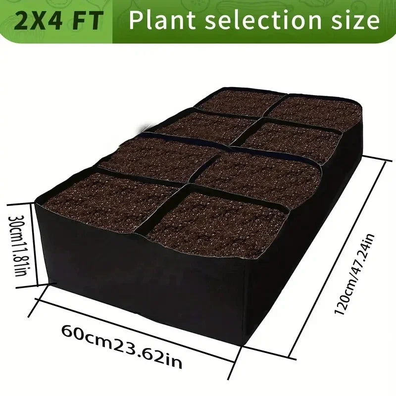 128-Gallon Multi-Grid Rectangular Planting Bag – 8-Pocket Seedling Bed (160×60×30 cm)