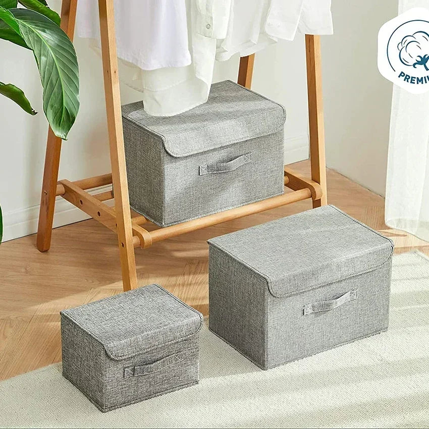 Foldable Cotton Linen Storage Basket with Lid