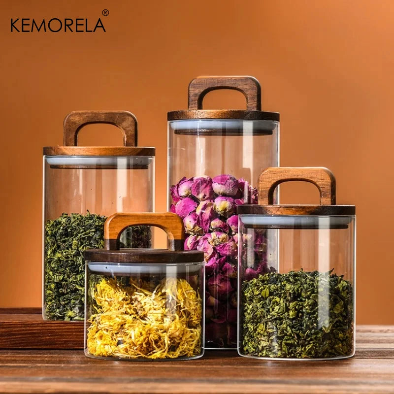 Glass Storage Jar with Wooden Lid — Airtight, for Coffee, Tea & Pantry