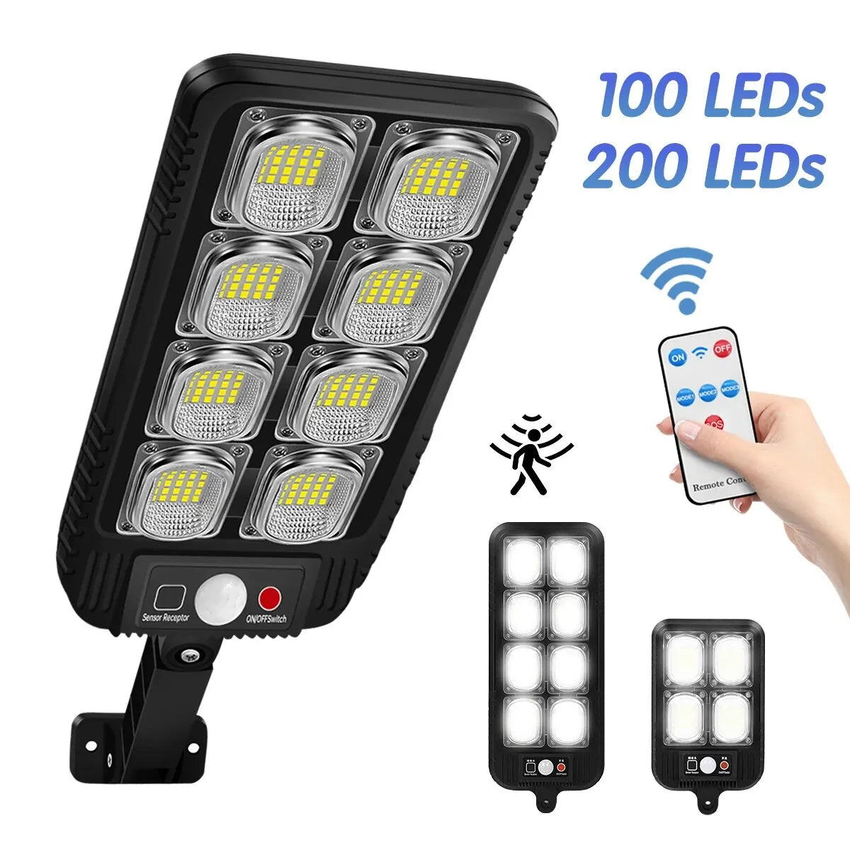 AMARYLLIS 100/200 LED Solar Street Light – IP65 Waterproof Motion Sensor Wall Light with Remote Control