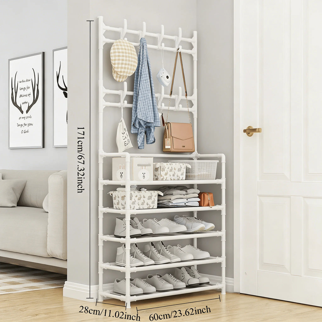 5-Tier Freestanding Coat & Shoe Rack — Double Row