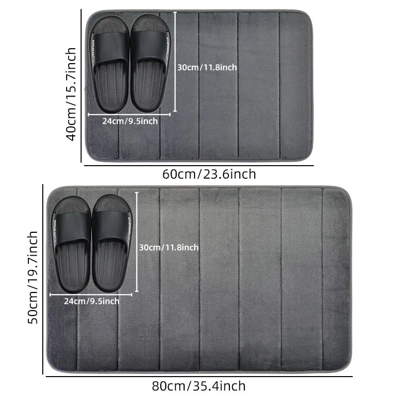 Coral Velvet Anti-Slip Bath Mat — Quick-Dry, Machine Washable, Striped
