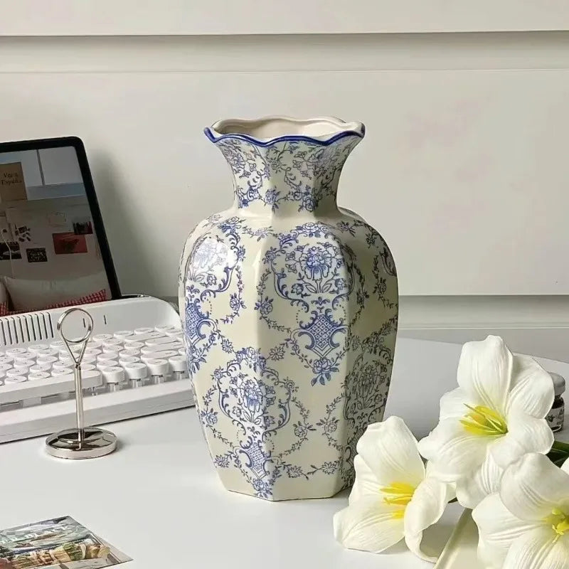 Hand-Painted Blue & White Porcelain Vase — Traditional Chinese Style