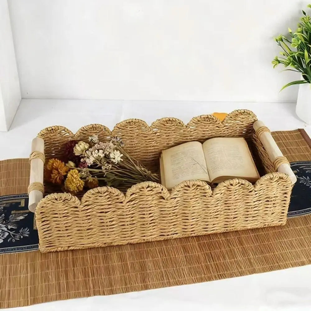 Handwoven Paper Rope Storage Basket — Scalloped Edge, Toilet Paper & Decor