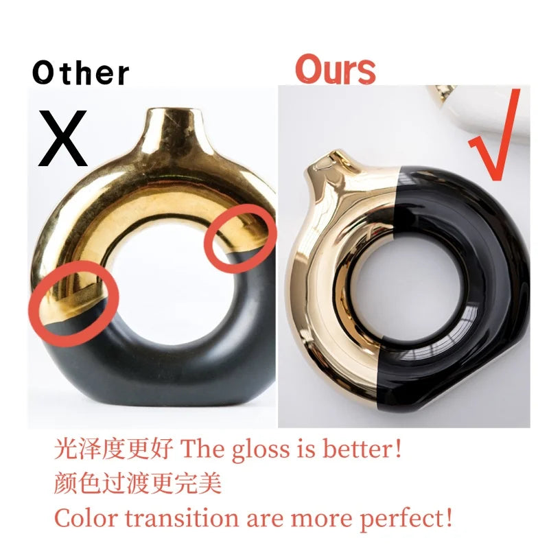 Luxury Nordic Ceramic Vase with Gold Detail — S, M or L